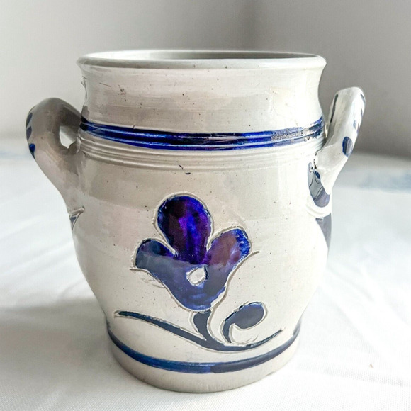 Unbranded Other - Vintage 5in Country Crock Jug Grey Blue Glazed Kitchen Stoneware Farmhouse Decor